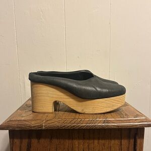 Free People Black Leather Platform Mules